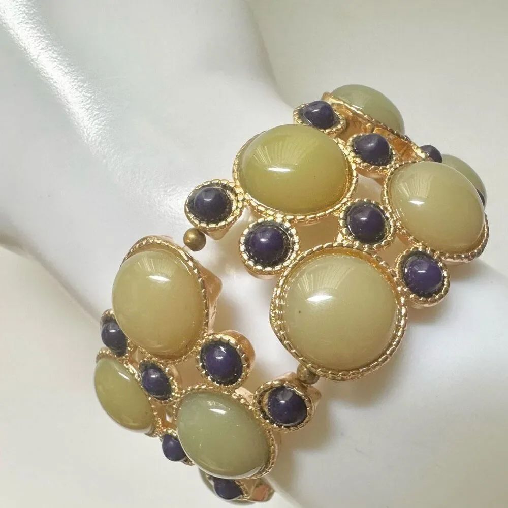 Green and blue wide stretchy bracelet